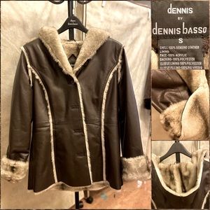 Dennis Basso Design Smooth Faux Fur & Brown Leather Coat.